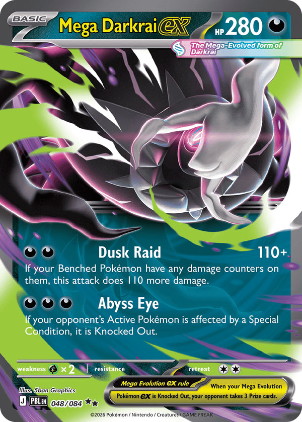Mega Darkrai ex from Pokémon Pitch Black, headlining July 17, 2026's TCG release week