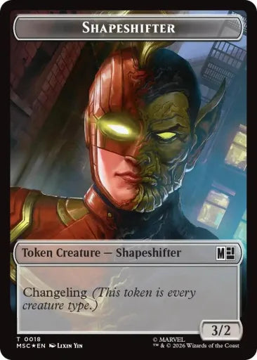 Shapeshifter (0018) // Villain (0025) Double-Sided Token (Surge Foil) Commander: Marvel Super Heroes 18 // 25 (Near Mint Foil)