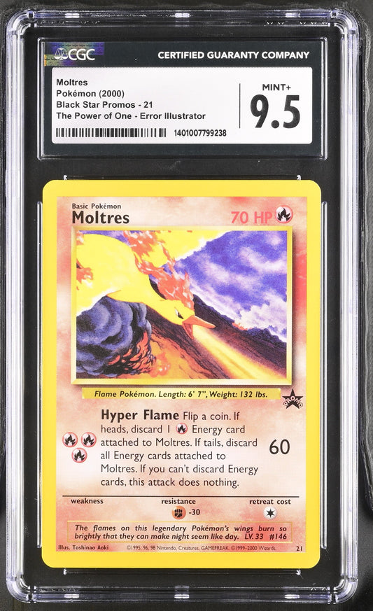 Moltres 21/53 Black Star Promo (Aoki Error Illustrator) - WOTC Promo (CGC 9.5 Mint) - Pokémon