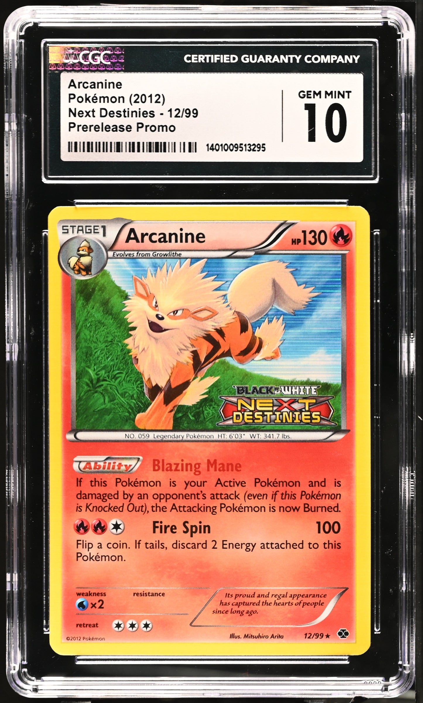 Arcanine 12/99 Prerelease Promo - Next Destinies (CGC 10 Gem Mint) - Pokémon