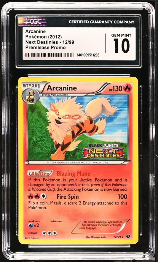 Arcanine 12/99 Prerelease Promo - Next Destinies (CGC 10 Gem Mint) - Pokémon