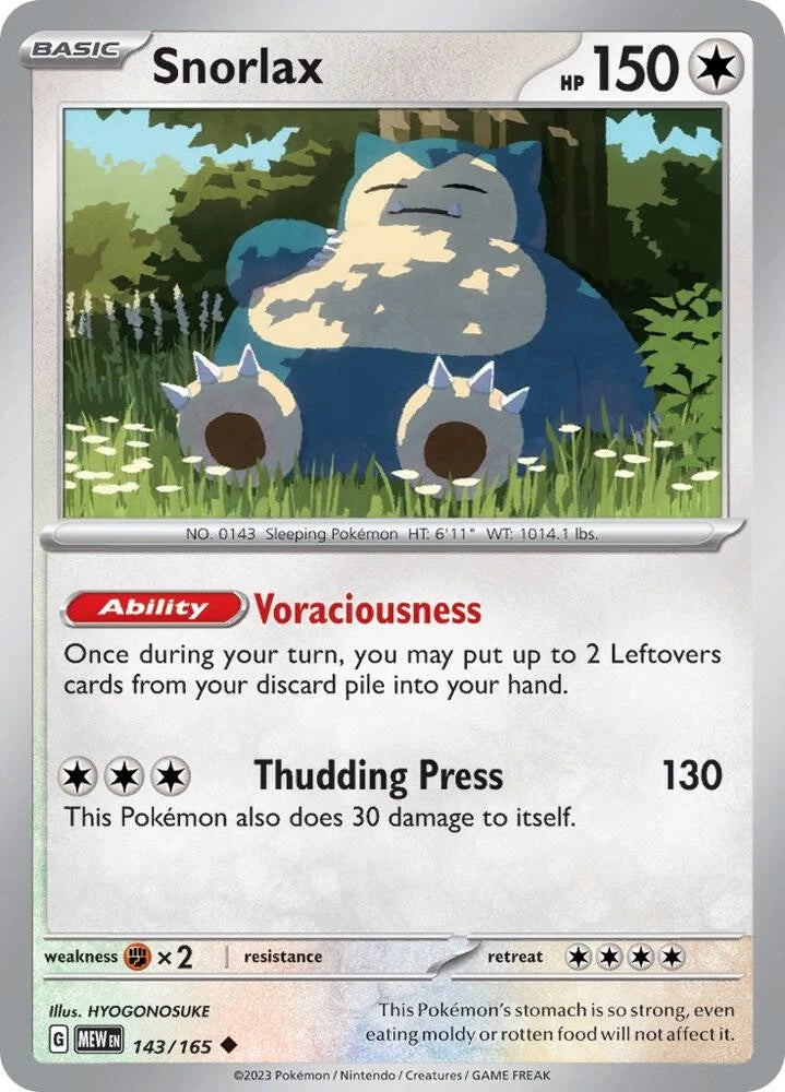Snorlax Uncommon SV: Scarlet & Violet 151 143/165 NM