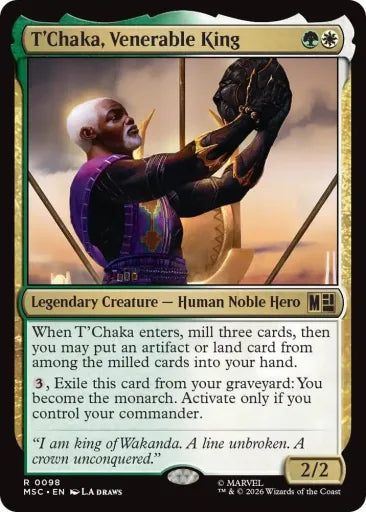 T'Chaka, Venerable King (Surge Foil) Commander: Marvel Super Heroes 98 (Near Mint Foil)
