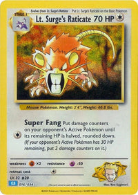 Lt. Surge's Raticate Classic Collection Trading Card Game Classic 016/034 NM