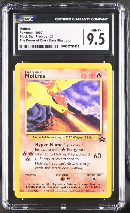 Moltres - 21/53 WOTC Black Star Promo Aoki Error Illustrator CGC 9.5 MINT