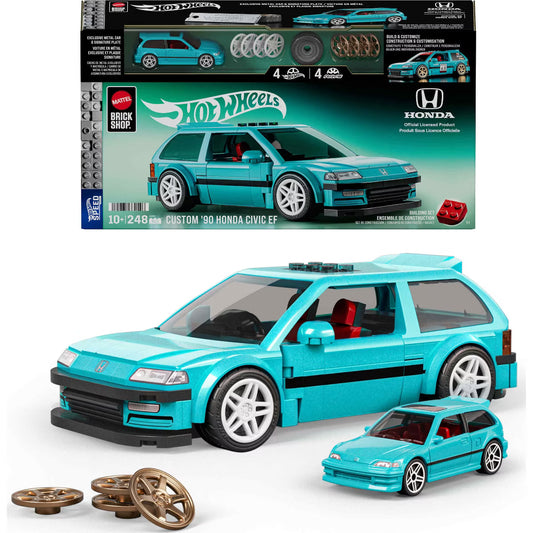 Mattel Brick Shop Hot Wheels Custom ’90 Honda Civic EF Building Toy Kit 248pc for Collectors