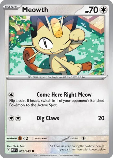 Meowth SV: Scarlet & Violet 151 052/165 (Near Mint)